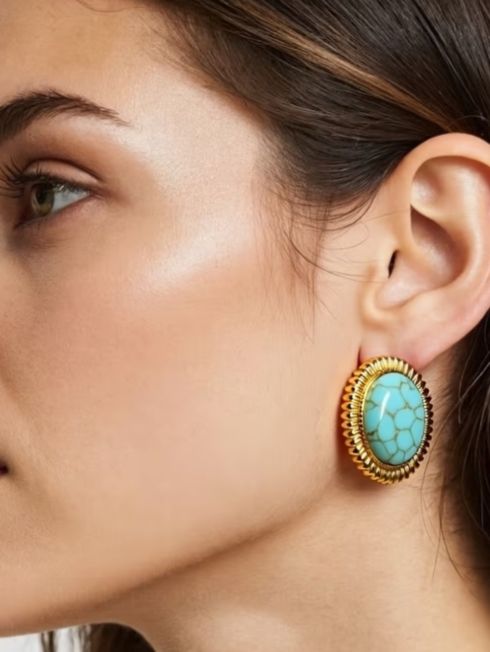 NEW! 14K Gold Plated Retro-Vintage Turquoise Stone Post Earrings